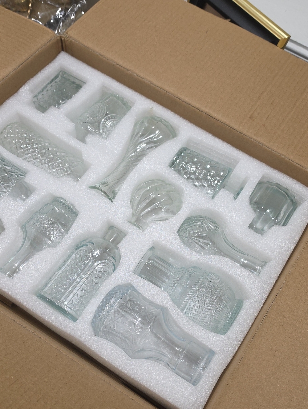 Cut Glass Miniature Vase Decanter Set - Clear Glass